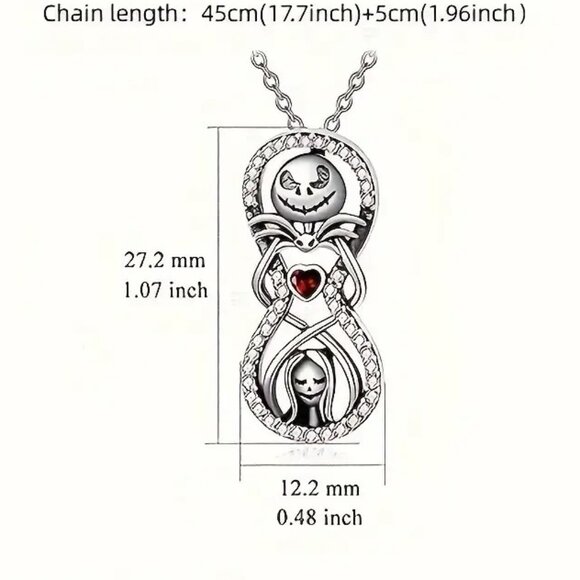 Necklace Nightmare Before Christmas Jack & Sally Rhinestones Disney Love Crystal - Picture 4 of 4